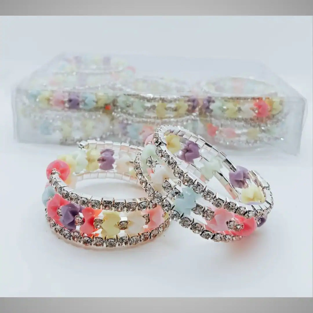 Floral Multicolor Crystal Stretch Bracelets (Set of 6)