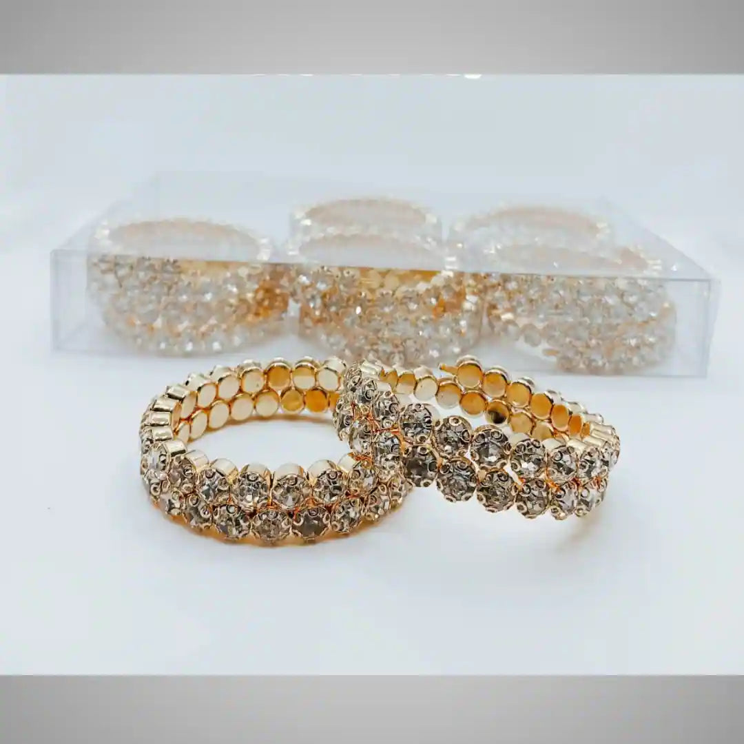 Intricate Gold-Tone Crystal Bangle Set (12 Pieces)