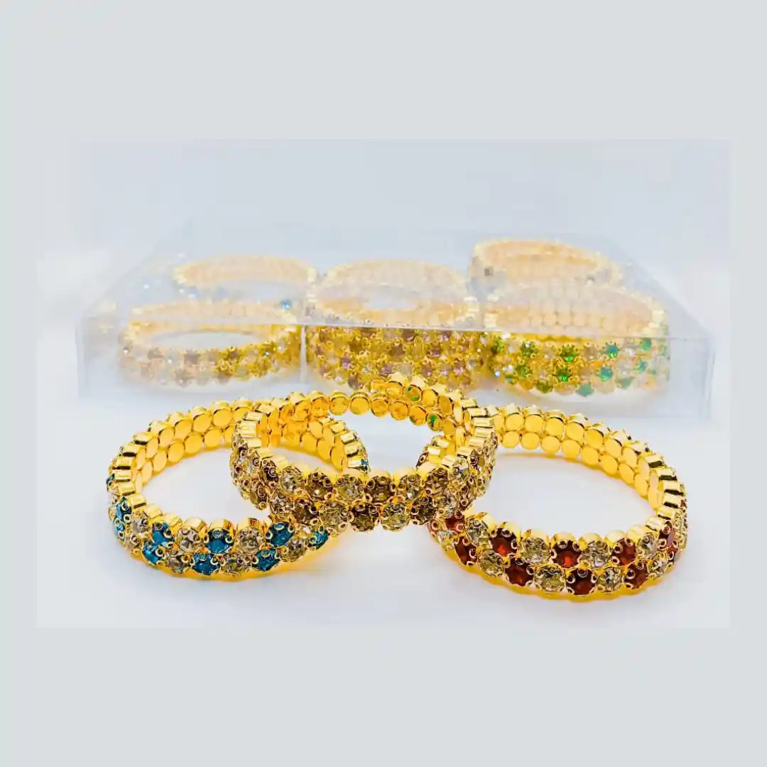 Elegant Gold-Plated Bangle Set of 12 with Multicolored Stones