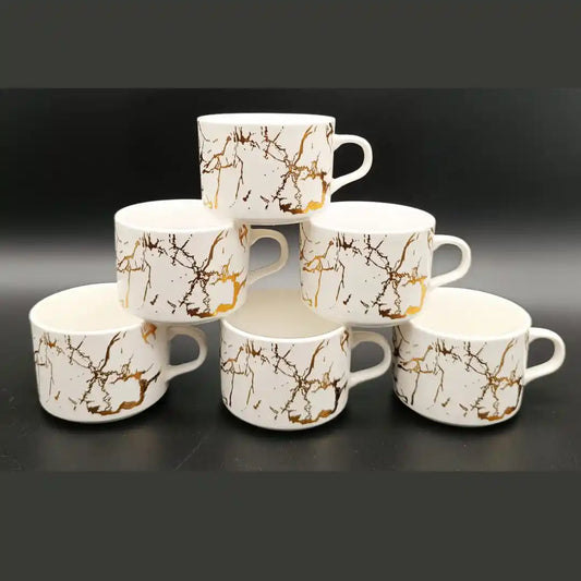 Modern White Ceramic Cups with Gold Accents 160ml