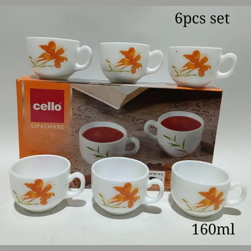 Elegant Floral Design 6-Piece Cup Set - 160ml