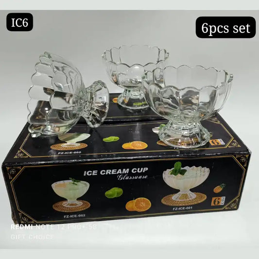 Glass Ice Cream Cup Set - 6 Pieces