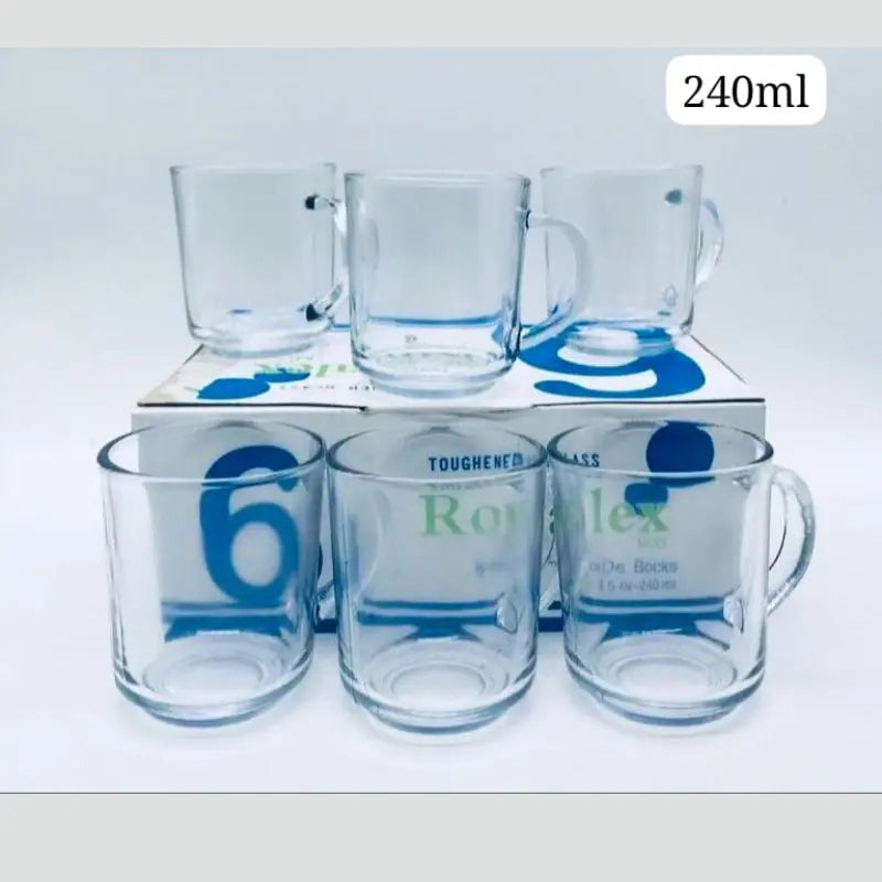 6-Piece Transparent Glass Cup Set - 240ml