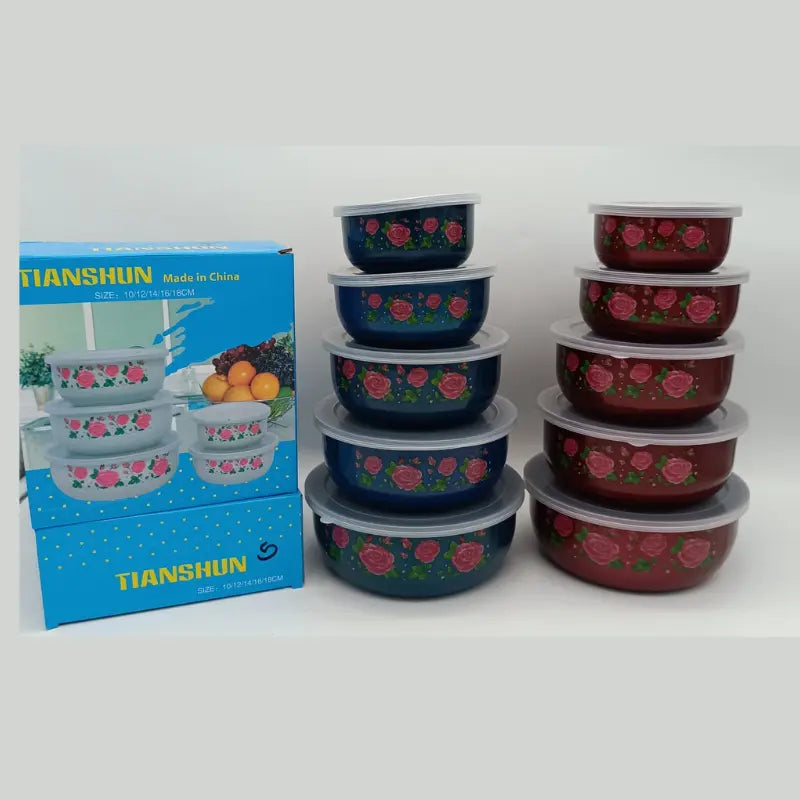 5-Piece Steel Bowl Set with Lids Random Color