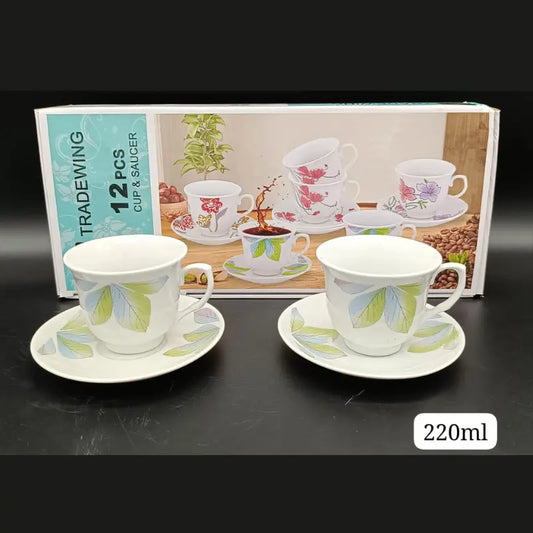 Elegant Floral 12-Piece Cup and Saucer Set - 220ml