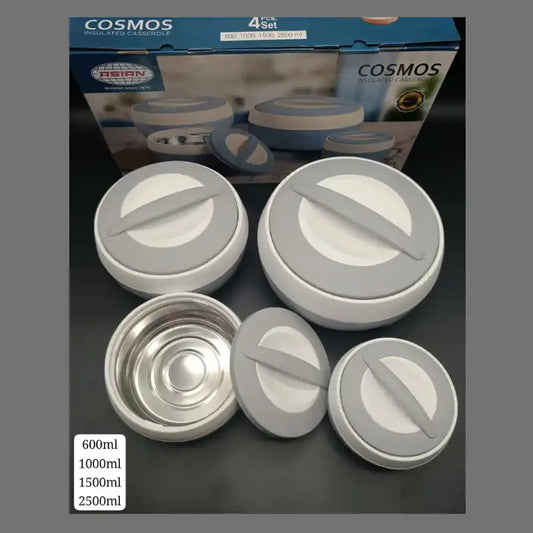 COSMOS Insulated Stainless Steel Casserole Set - 4 Piece Nesting Bowls with Lids