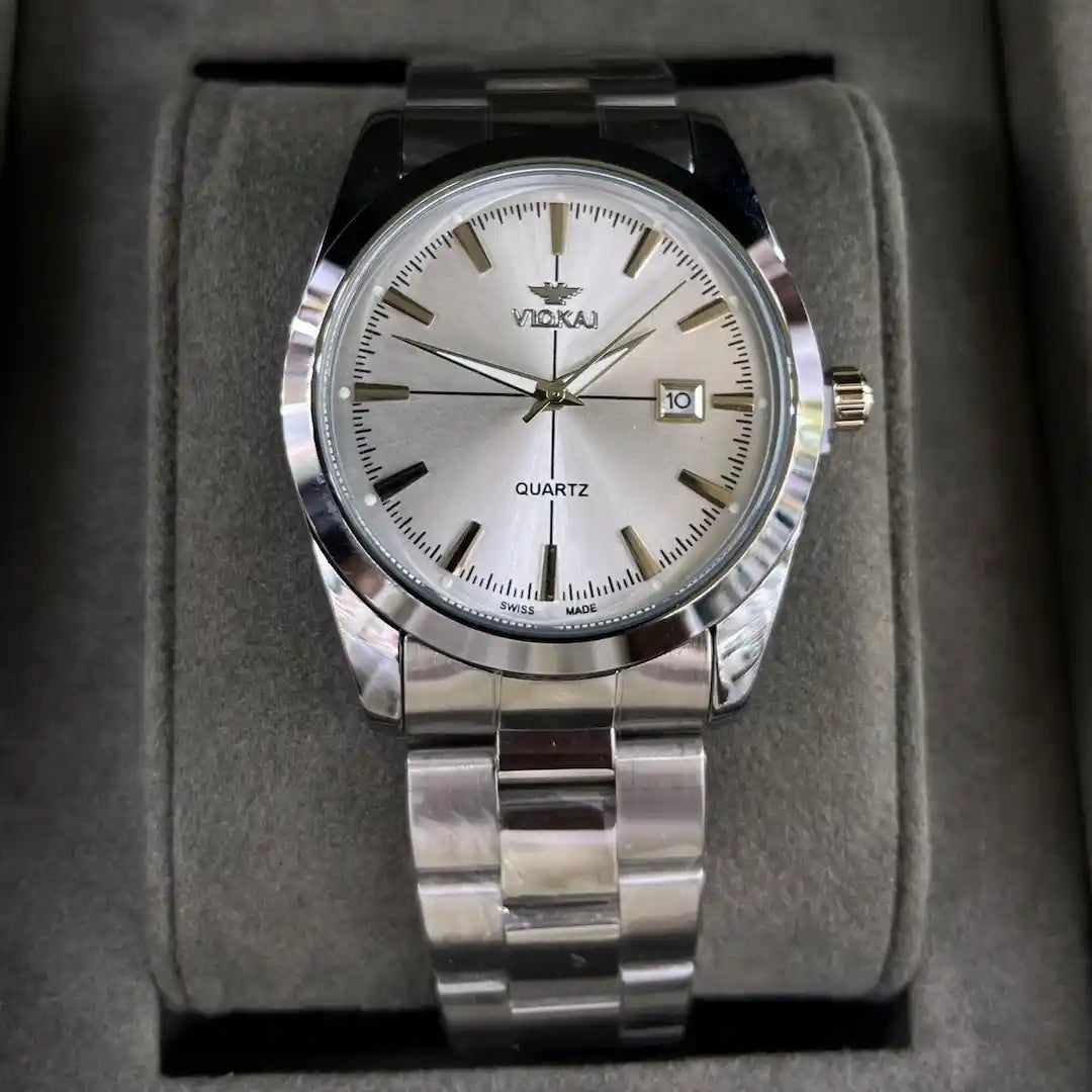 VIOKAI Silver Dial Stainless Steel Men’s Quartz Watch