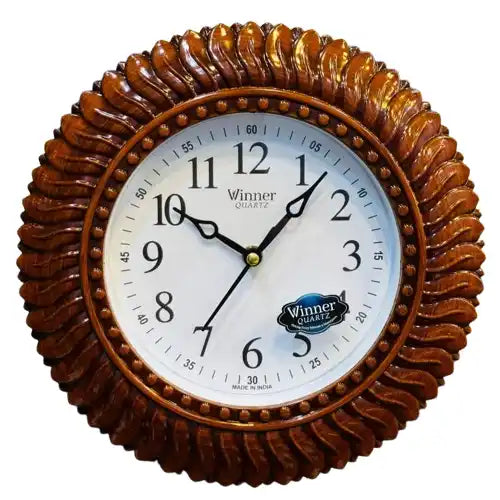 Elegant Brown Scalloped Wall Clock 10x10 Inch