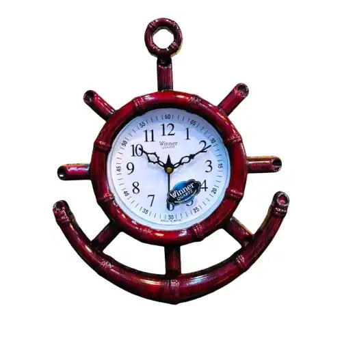 Nautical 10x12 Inch Plastic Wall Clock with Ship’s Wheel Design