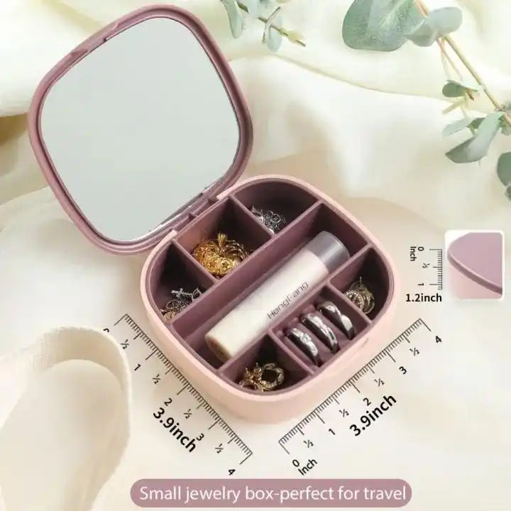 Mini Travel Jewelry Box with Mirror – Portable Organizer for Rings & Earrings