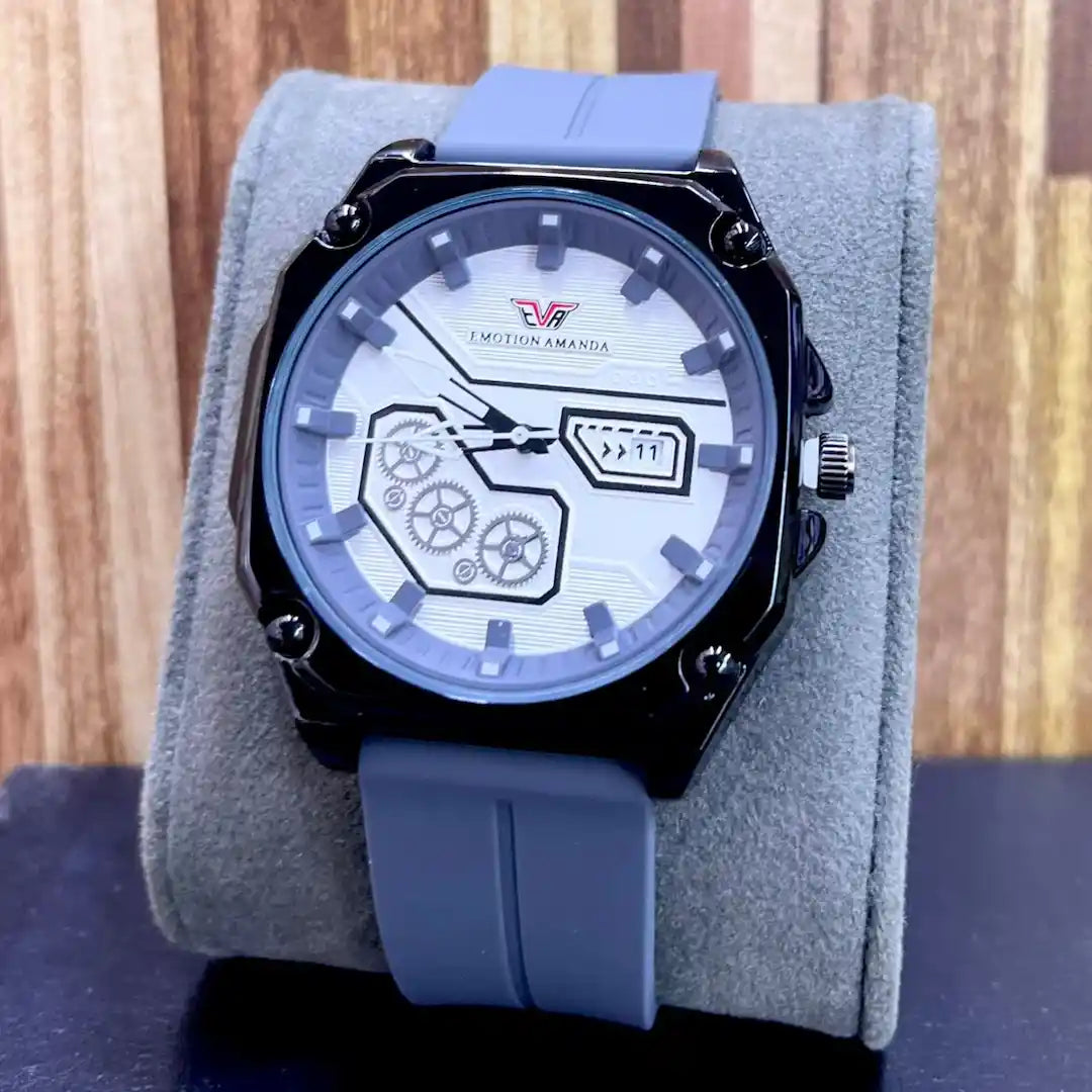 Emotion Amanda Sport Watch for Men – Gear Design, Date Display, Silicone Strap