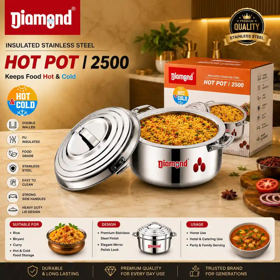 Diamond Premium Insulated Stainless Steel Hot Pot | Double-Walled Thermal Casserole