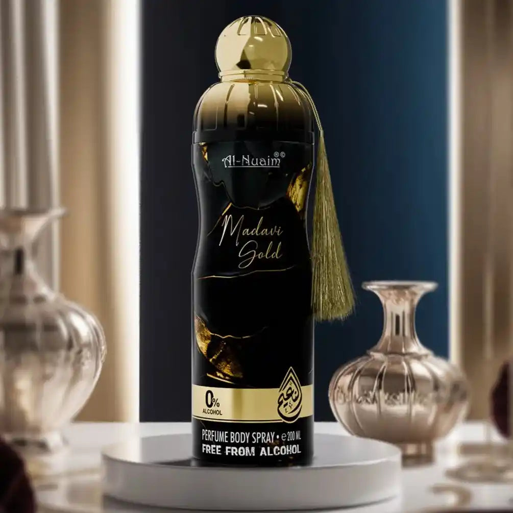 Al Nuaim Madavi Gold 200ml Perfume Body Spray – Luxurious Long-Lasting Unisex Fragrance