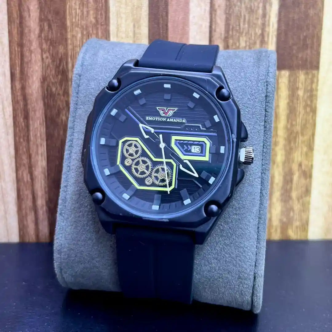 Emotion Amanda Sport Watch for Men – Gear Design, Date Display, Silicone Strap