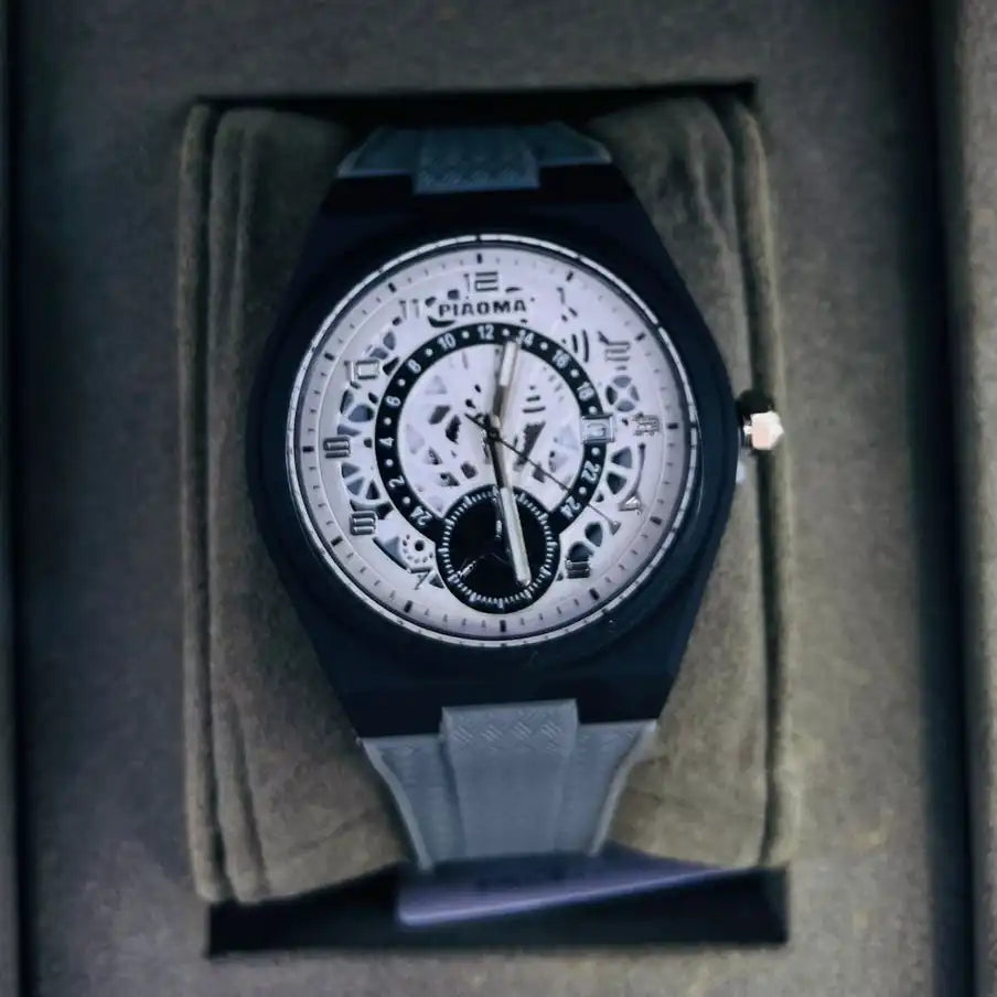 Men’s Skeleton Sport Watch – Multi-Layer Dial, Silicone Strap, Quartz Movement