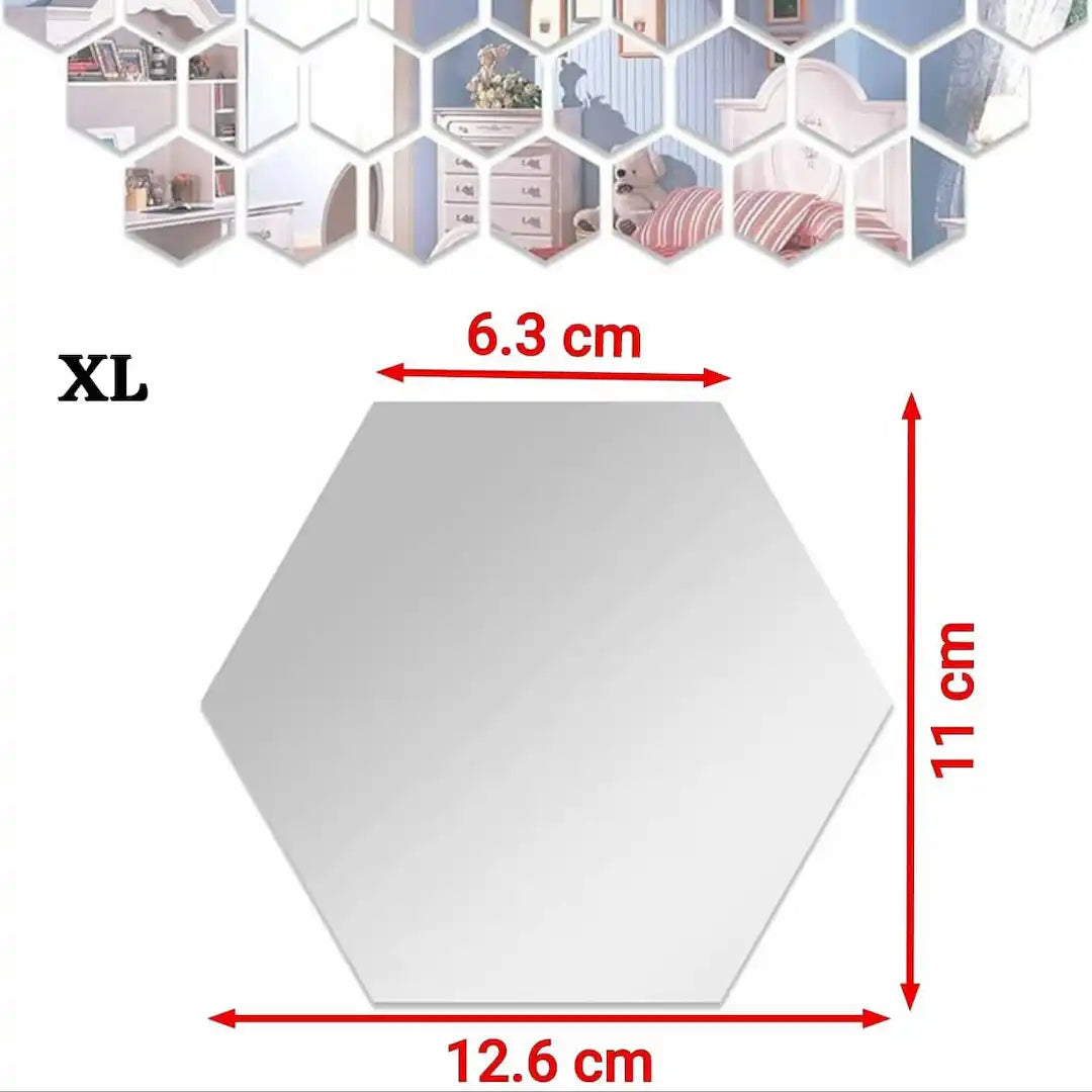Hexagon Acrylic Mirror Wall Stickers – 12pcs | 5 Sizes | Home Wall Decoration