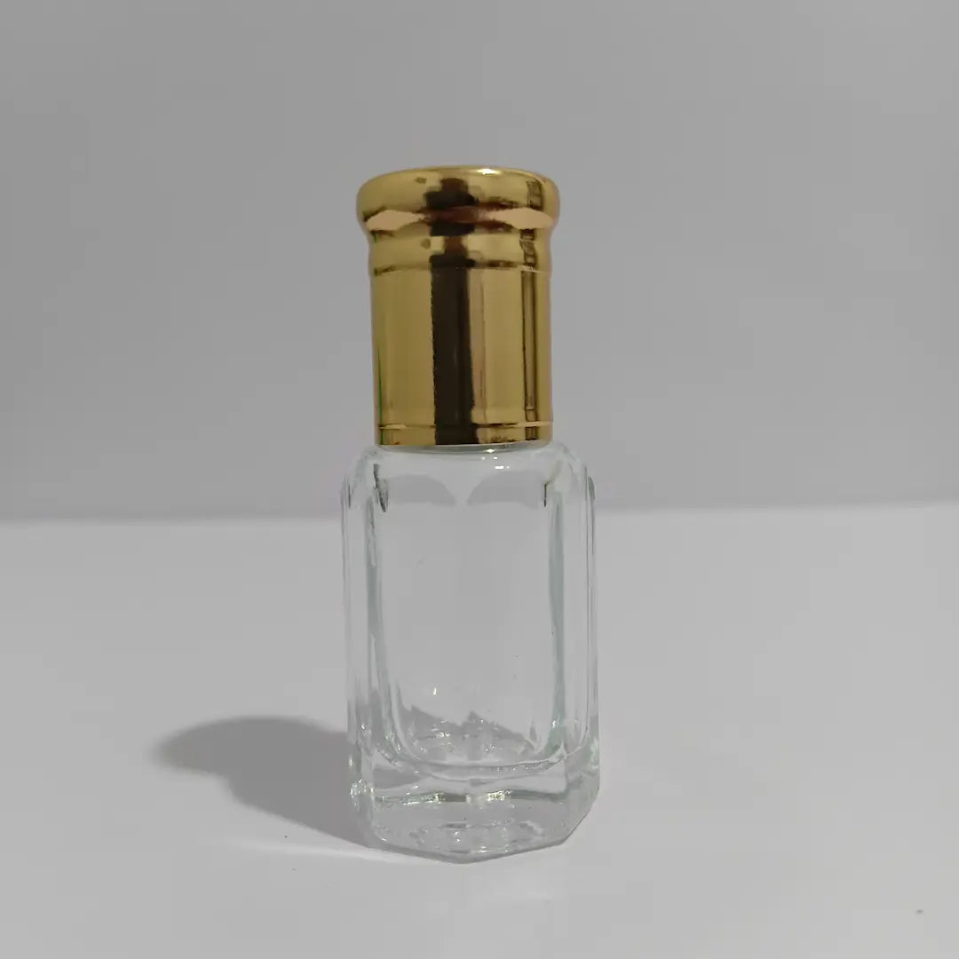 Empty Attar Bottle – Clear Glass with Gold Cap (3ml & 6ml)