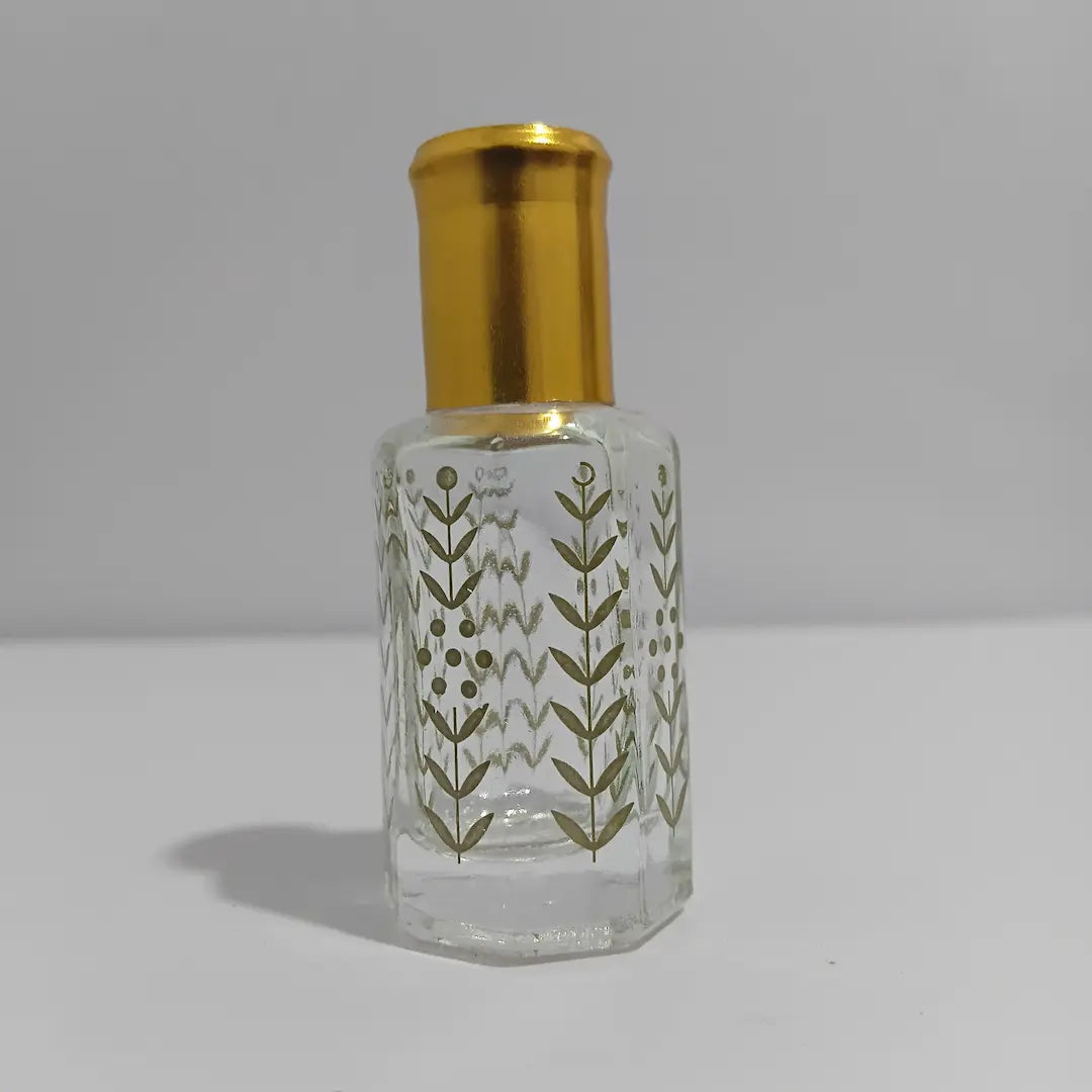 Empty Attar Bottle – Transparent Glass with Gold Leaf Design (3ml & 12ml)