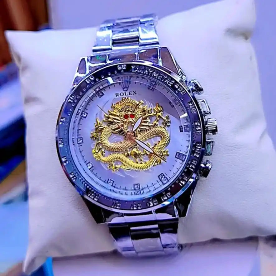 Men’s Luxury Dragon Edition Watch – 3D Relief Dial & Metal Bracelet
