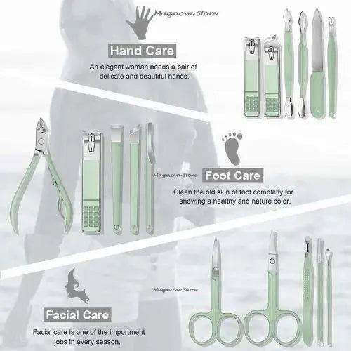 16-Piece Manicure & Pedicure Care Set – Complete Nail, Foot & Facial Grooming Kit with Travel Case