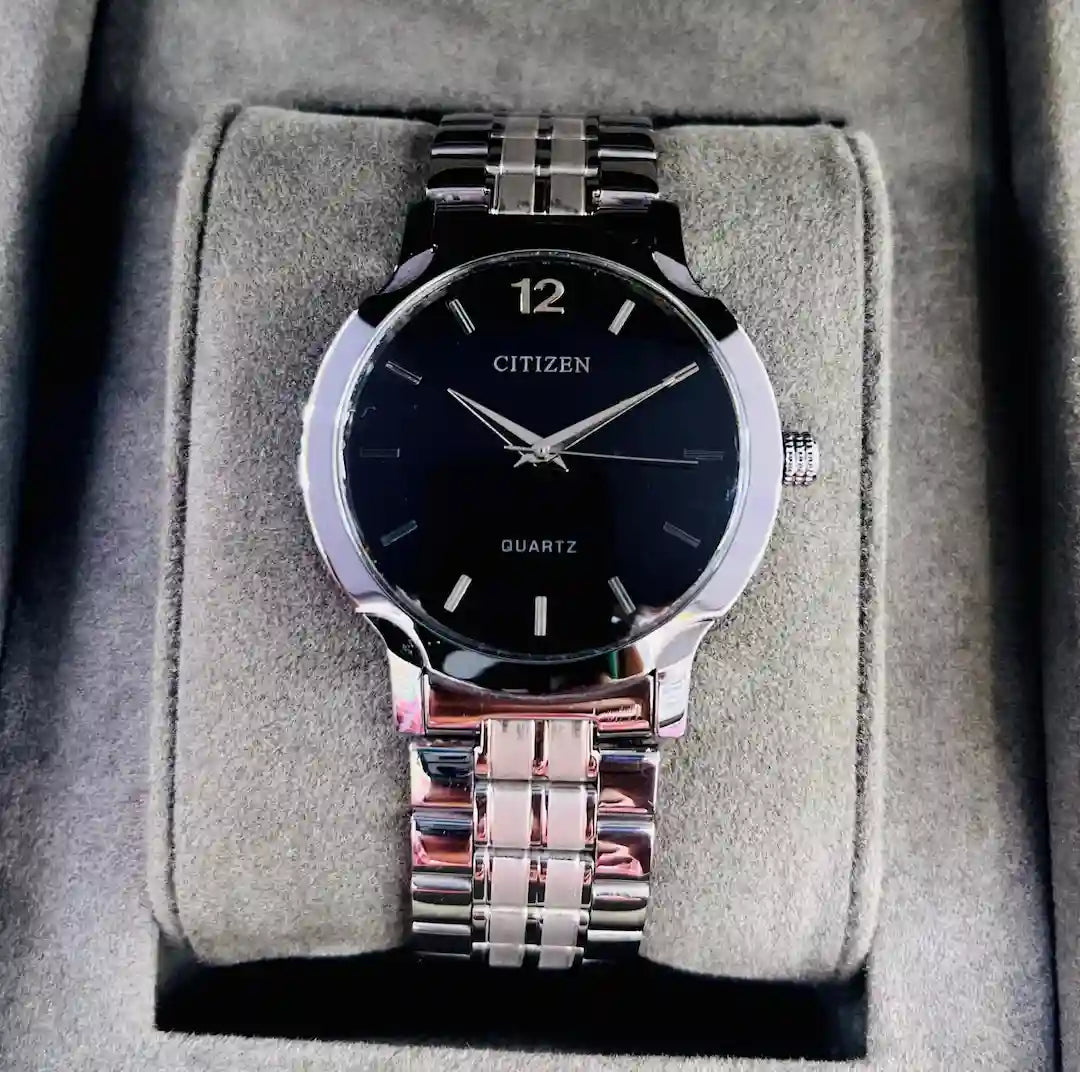 Men’s Classic Slim Quartz Watch – Stainless-Steel Look Bracelet