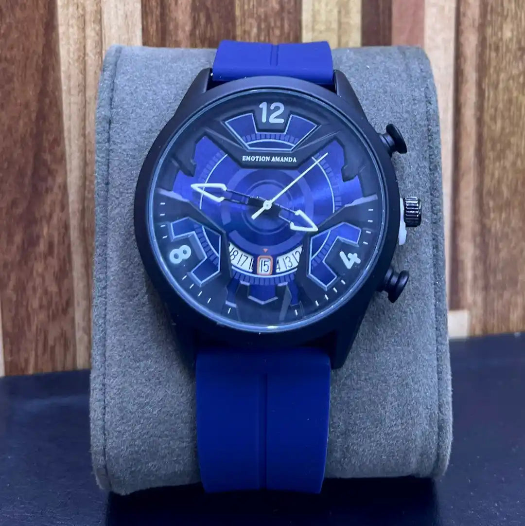 Emotion Amanda Men’s Sport Watch – 3D Dial, Silicone Strap | Black, Grey, Blue