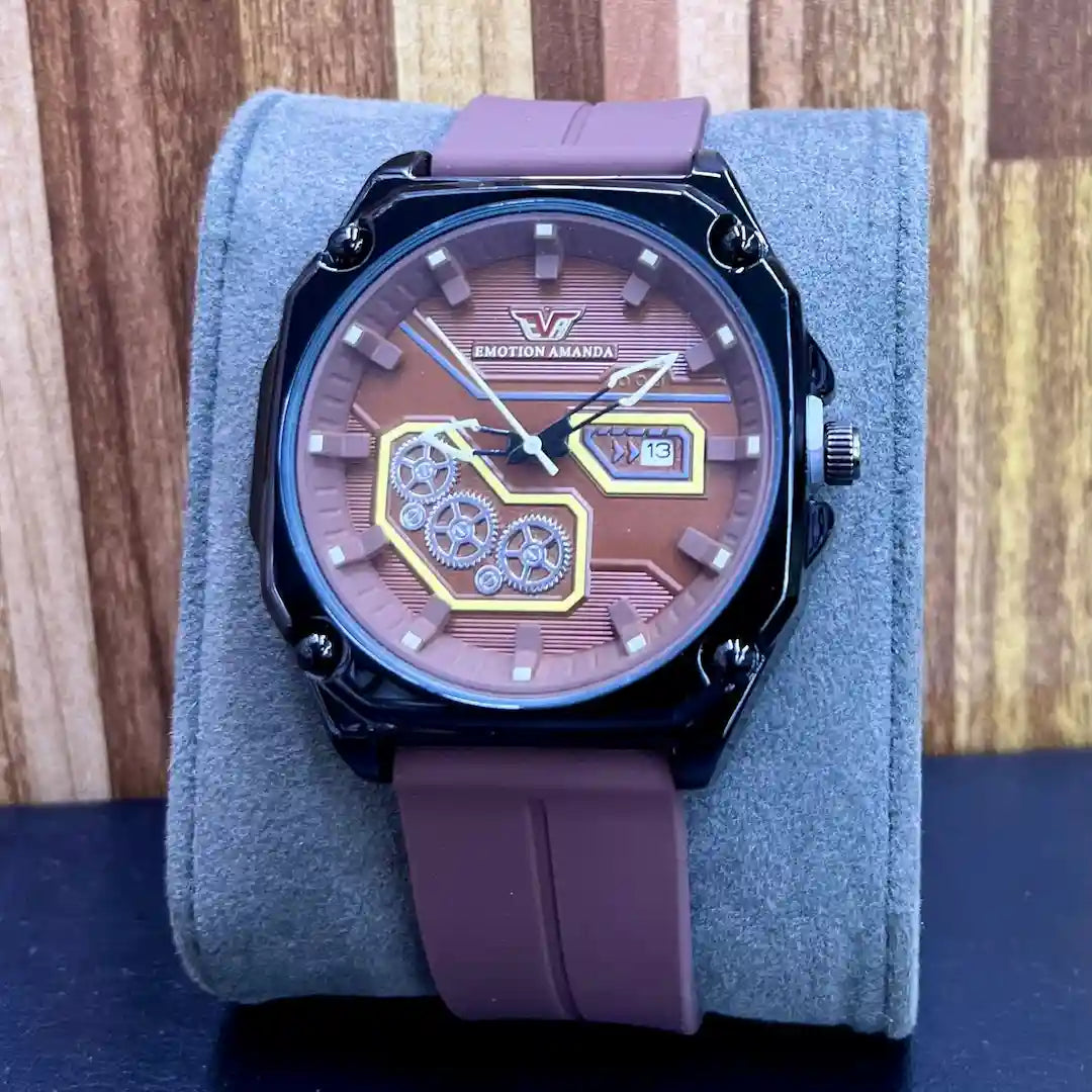 Emotion Amanda Sport Watch for Men – Gear Design, Date Display, Silicone Strap