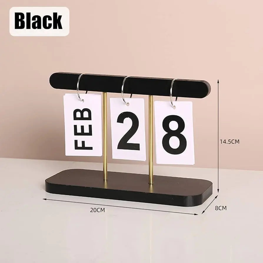 Desktop Flip Calendar – Minimalist Perpetual Desk Calendar with Black & Gold Stand