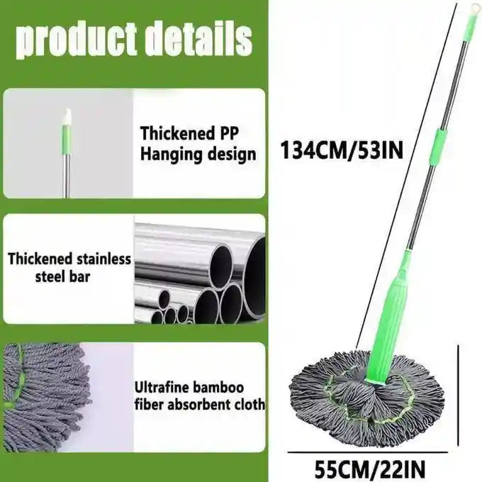 Long Handle Round Floor Mop | Strong Absorbent Bamboo Fiber Head