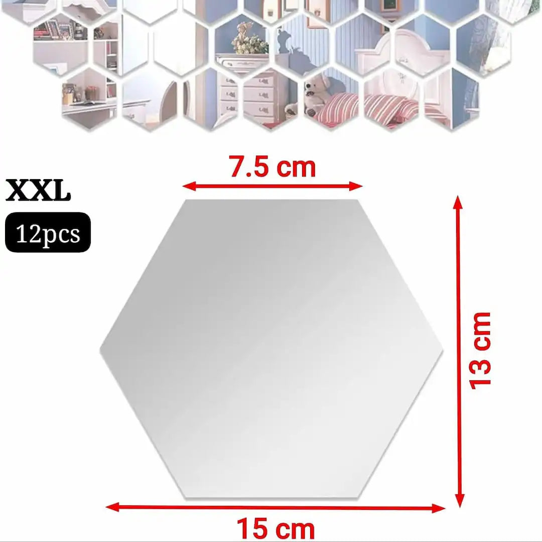 Hexagon Acrylic Mirror Wall Stickers – 12pcs | 5 Sizes | Home Wall Decoration
