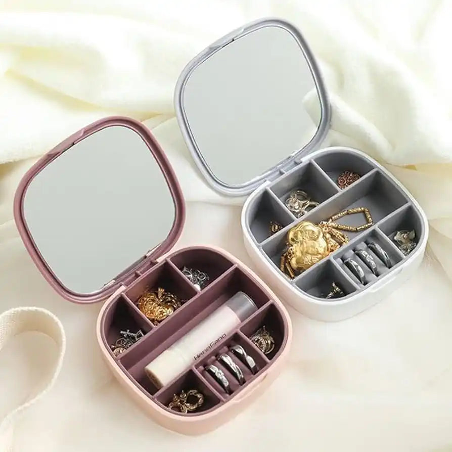Mini Travel Jewelry Box with Mirror – Portable Organizer for Rings & Earrings