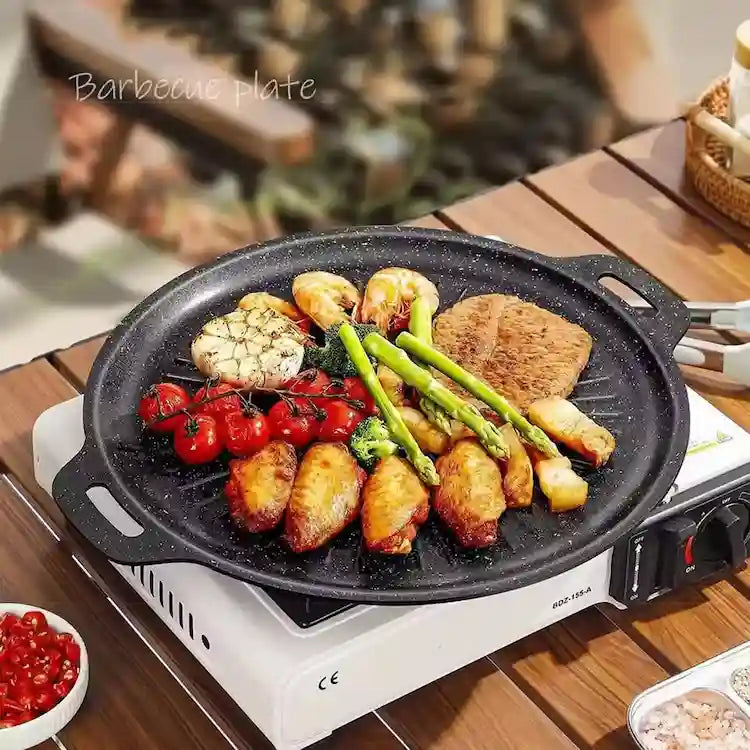Non-Stick Round Grill Pan – 30cm / 32cm Double Handle Die-Cast BBQ & Stove Top Griddle Plate
