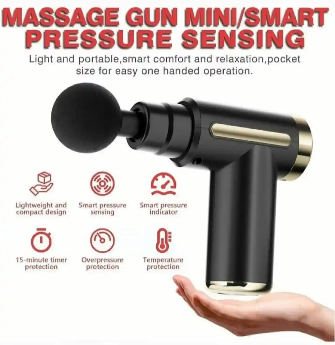 Mini Massage Gun – Portable Muscle Massage Gun with 4 Replaceable Heads & Smart Pressure Sensing