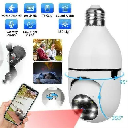 360° WiFi Bulb Security Camera – 1080P Night Vision & Auto Tracking