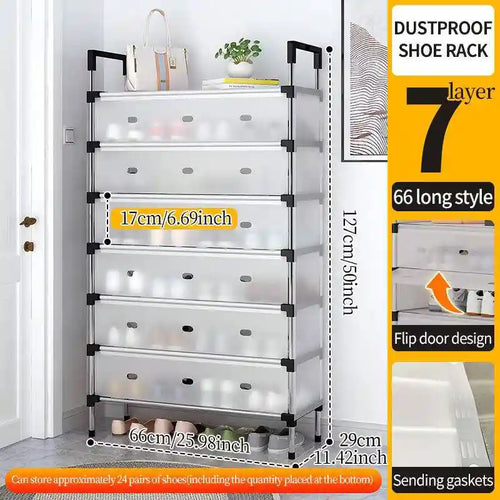 4,5,6,7,8-Layer Dustproof Shoe Rack with Flip Doors – High Capacity Shoe Storage Cabinet