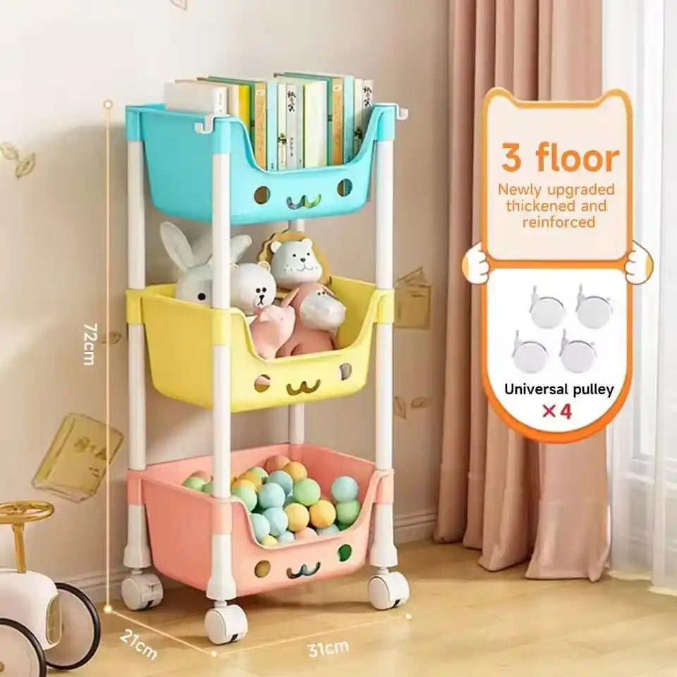 3-Layer Kids Storage Rack with Wheels | Toy & Book Organizer