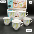 Ceramic Tea Cup Set 160ml – 6 Piece | Four Designs | Daily Tea & Coffee Cups