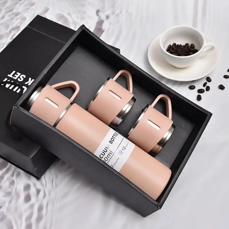 Vacuum Flask Gift Set 500ml with 2 Cups | Hot & Cold | Random Color