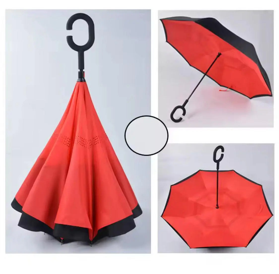 Reverse Folding C Handle Umbrella – Windproof Double Layer (Random Color)