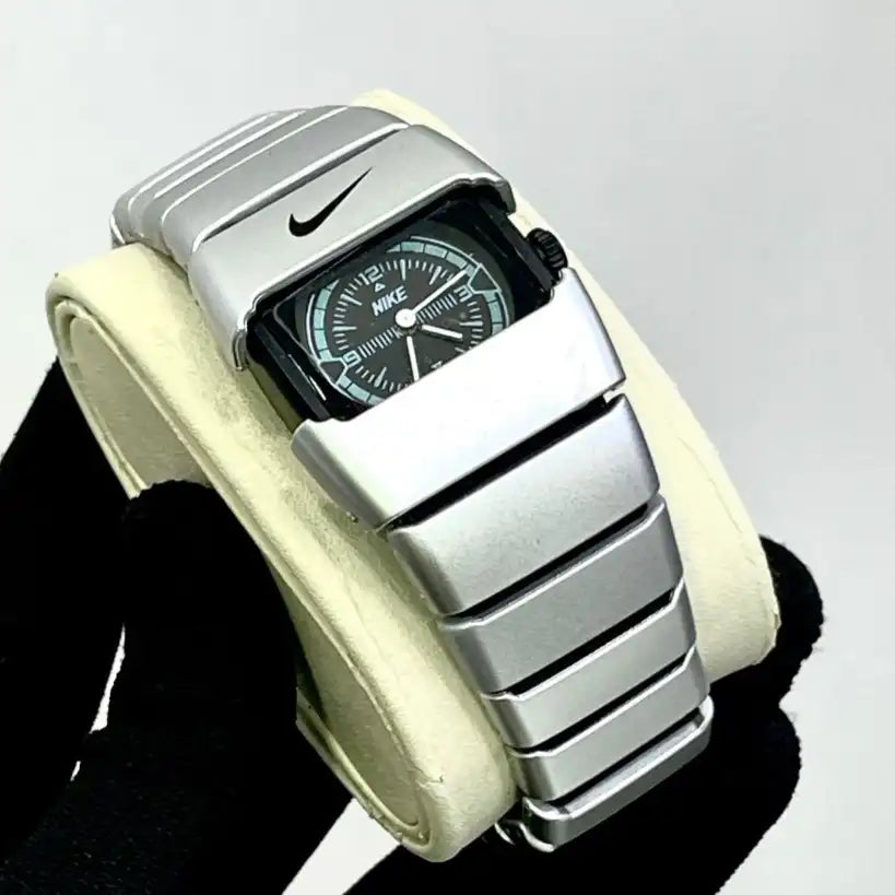 Stealth Slide-Cover Men’s Sports Watch – Square Dial, Metal Strap