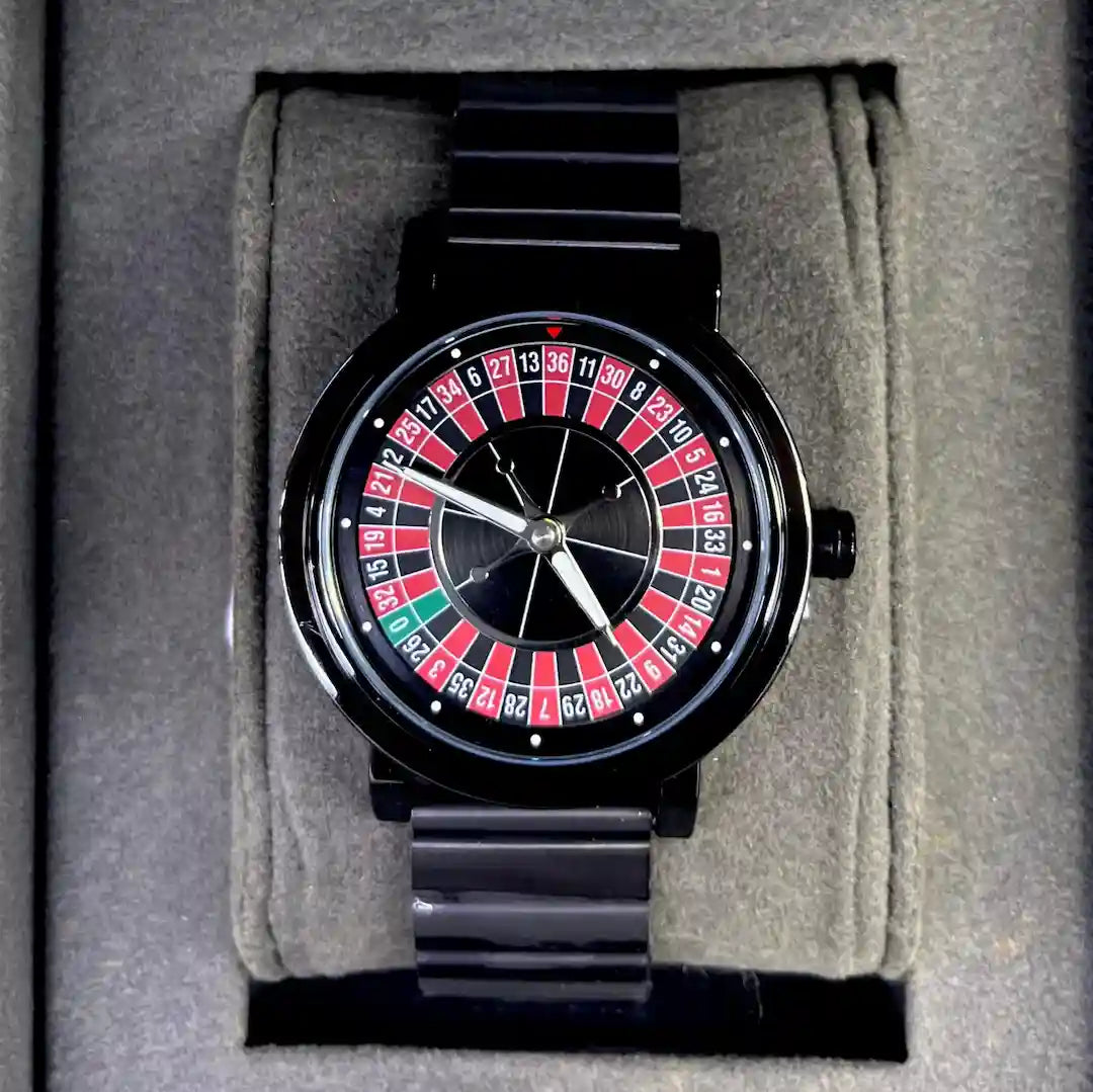 Roulette Wheel Men’s Watch – Stainless Steel Strap & Quartz Movement (Black/Silver)