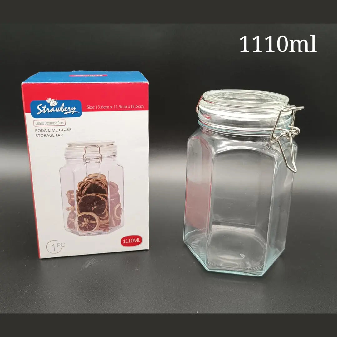 Strawberry Airtight Glass Storage Jar – Available in 770ml & 1110ml | Leak-Proof Food Container with Metal Clip Lid