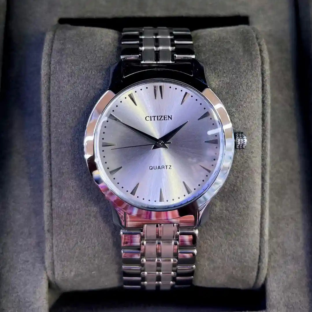 Men’s Classic Slim Quartz Watch – Stainless-Steel Look Bracelet