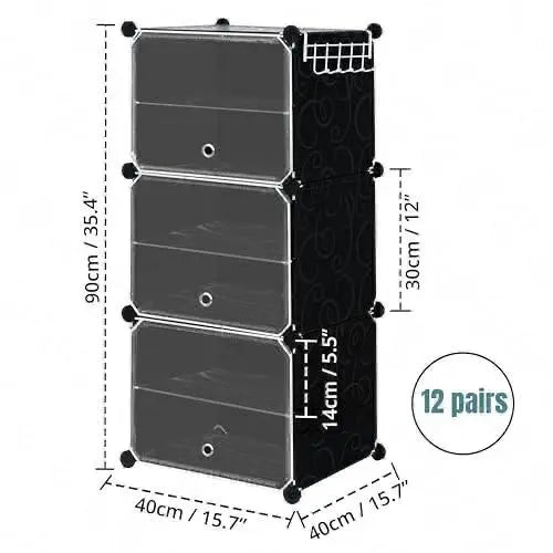 Compact 3-Tier Shoe Rack Organizer with Transparent Doors – Holds Up to 12 Pairs
