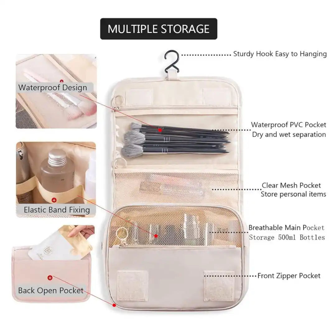 Hanging Travel Toiletry & Makeup Organizer Bag – Waterproof (Random Colour)