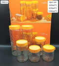 6-Piece Glass Jar Set with Yellow Airtight Lids – 450ml, 650ml, 1200ml Sizes