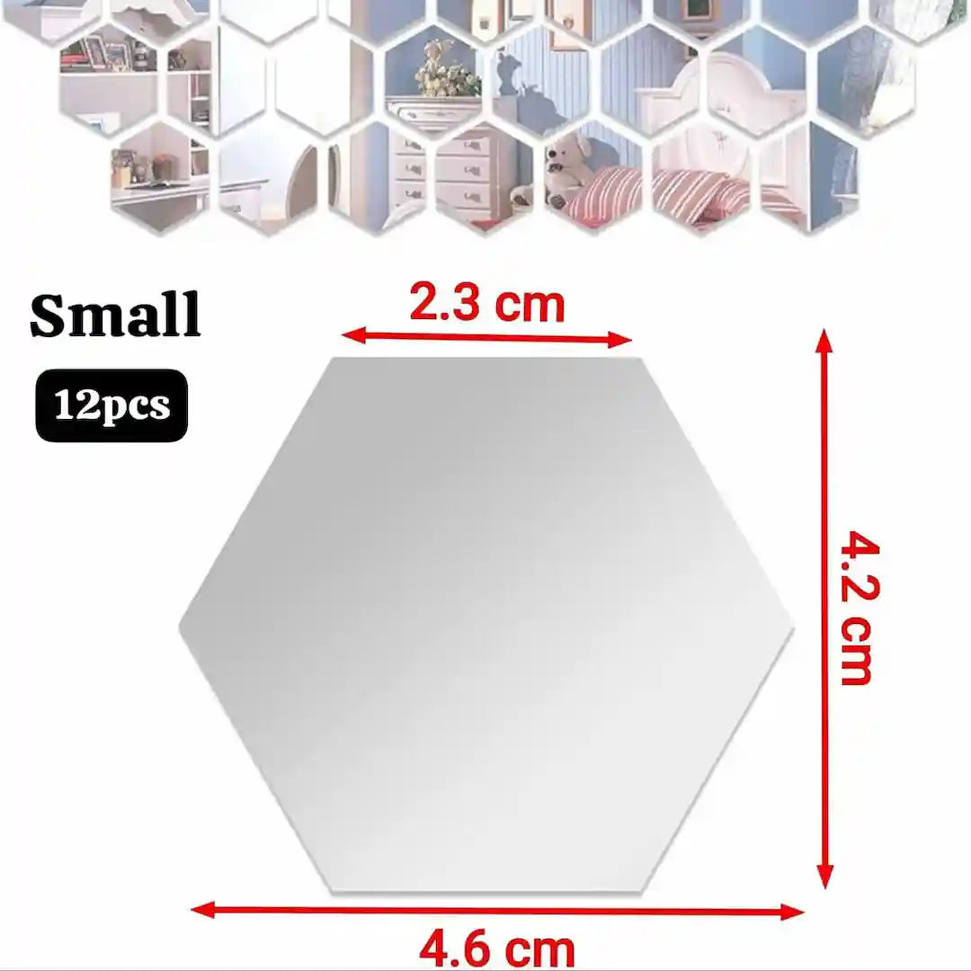 Hexagon Acrylic Mirror Wall Stickers – 12pcs | 5 Sizes | Home Wall Decoration