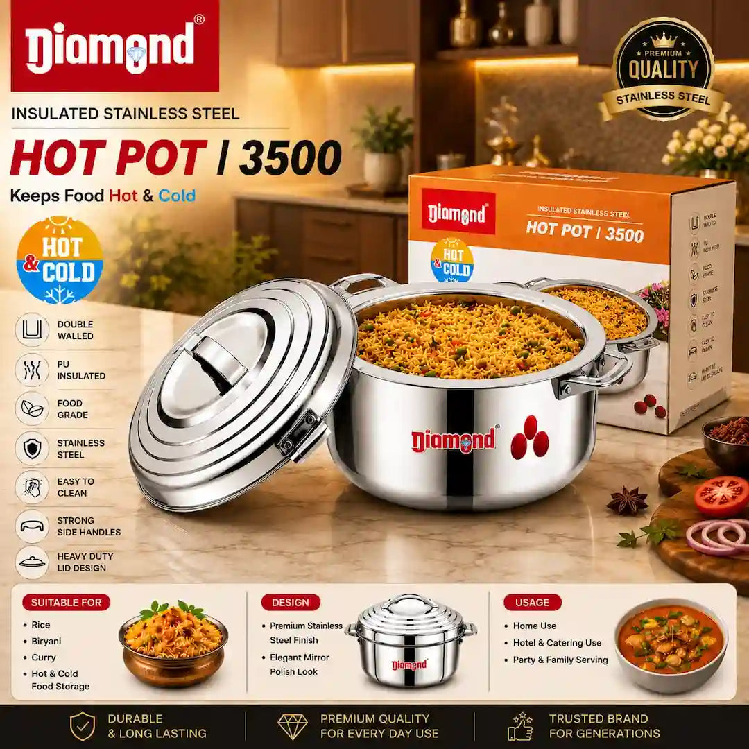 Diamond Premium Insulated Stainless Steel Hot Pot | Double-Walled Thermal Casserole