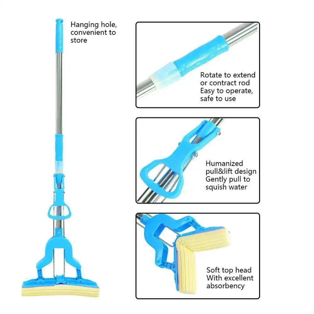 Squeeze Sponge Mop with Extendable Rod | Easy Pull & Lift Wringing