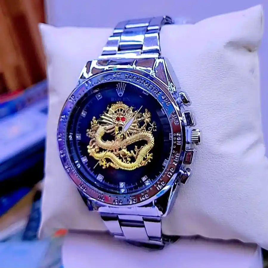 Men’s Luxury Dragon Edition Watch – 3D Relief Dial & Metal Bracelet